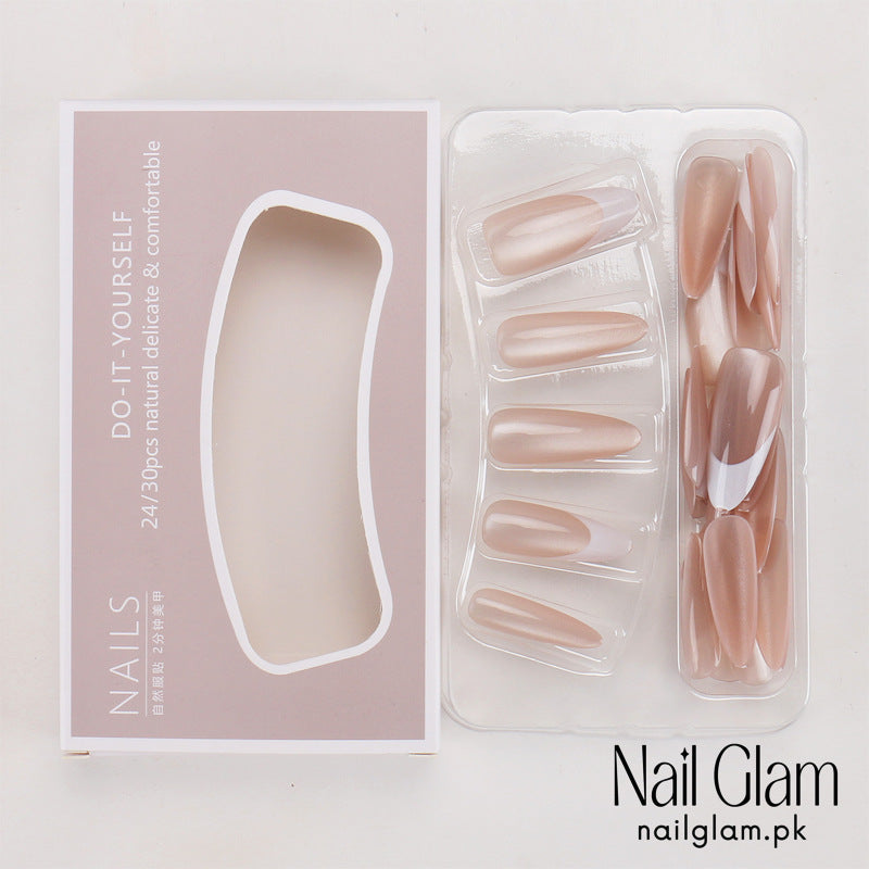 NailGlam 636 - Pink White Edge (30Pcs) - Application Kit Included