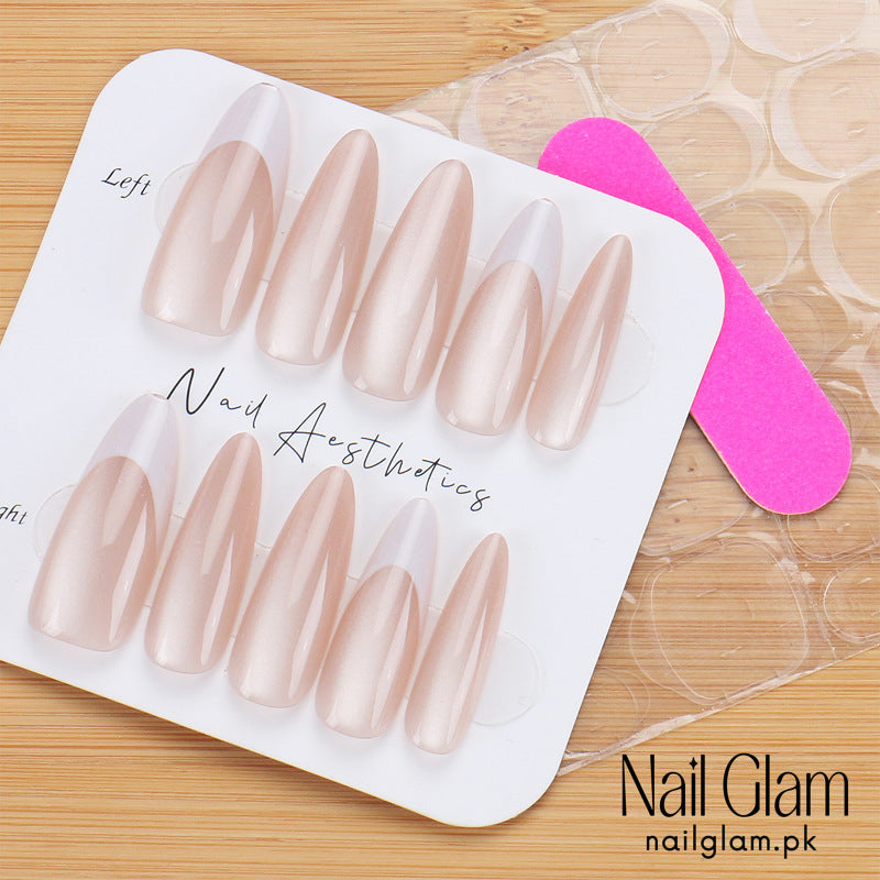 NailGlam 636 - Pink White Edge (30Pcs) - Application Kit Included