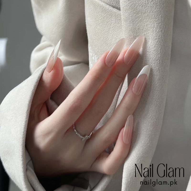 NailGlam 636 - Pink White Edge (30Pcs) - Application Kit Included