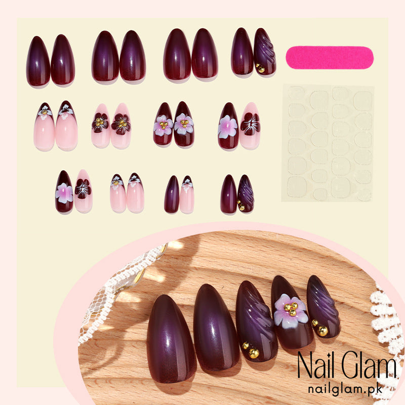 NailGlam 643 - Floral Fantasy (24Pcs) - Application Kit Included