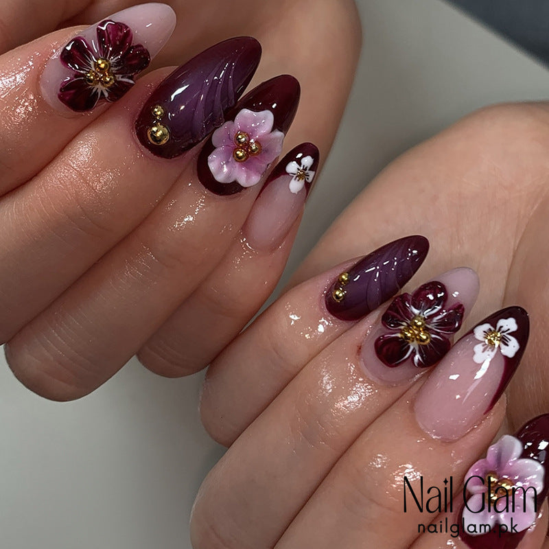 NailGlam 643 - Floral Fantasy (24Pcs) - Application Kit Included