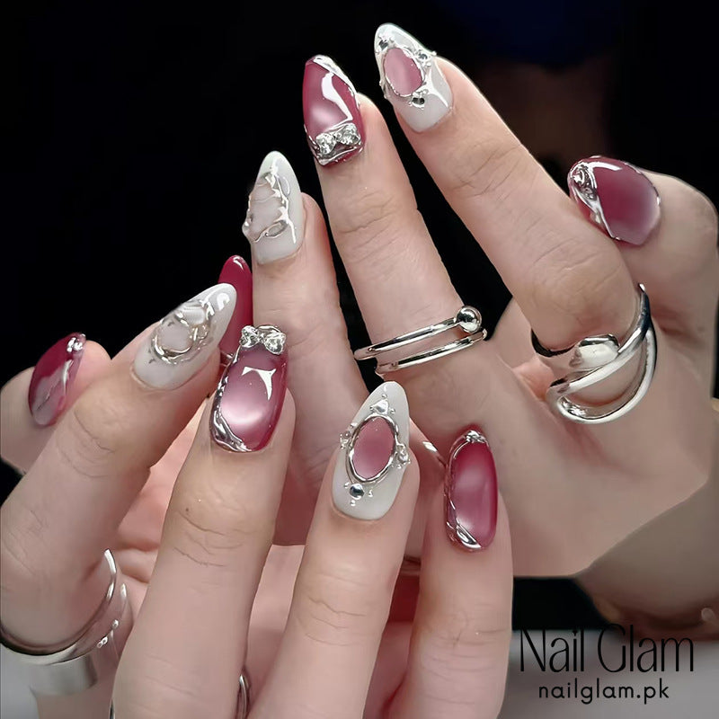 NailGlam644 - Metallic Cat Eye Sparkling (30Pcs) - Application Kit Included