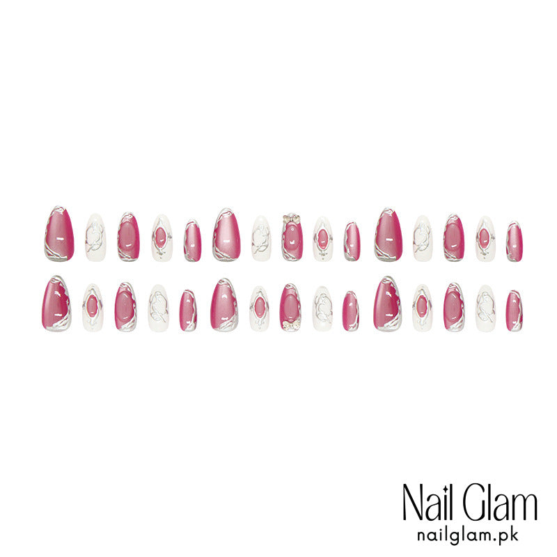 NailGlam644 - Metallic Cat Eye Sparkling (30Pcs) - Application Kit Included