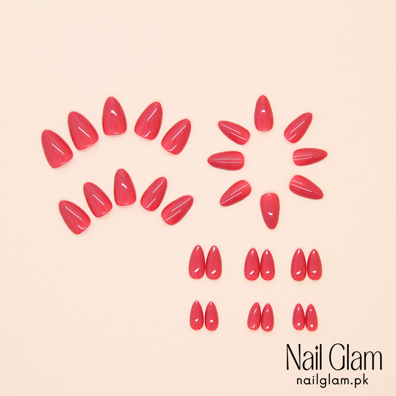 NailGlam 647 - Solid Rose Red (30Pcs) - Application Kit Included