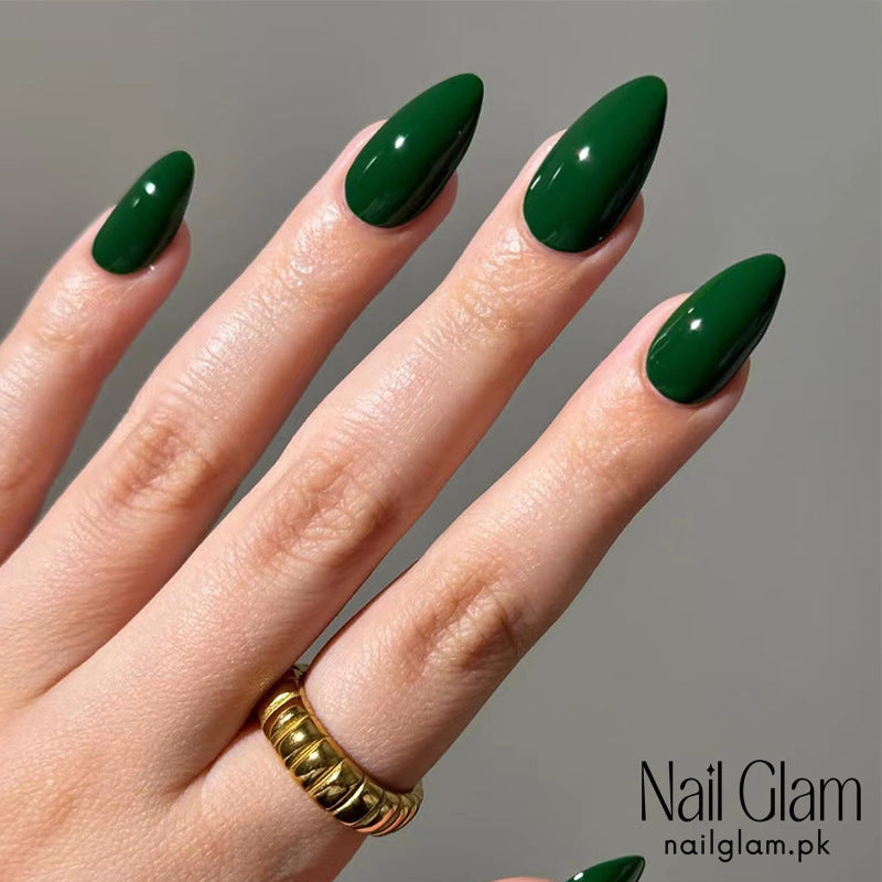 NailGlam648 - Dark Green Solid Color(30Pcs) -  Application Kit Included
