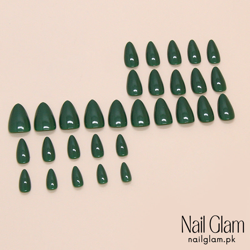 NailGlam648 - Dark Green Solid Color(30Pcs) -  Application Kit Included