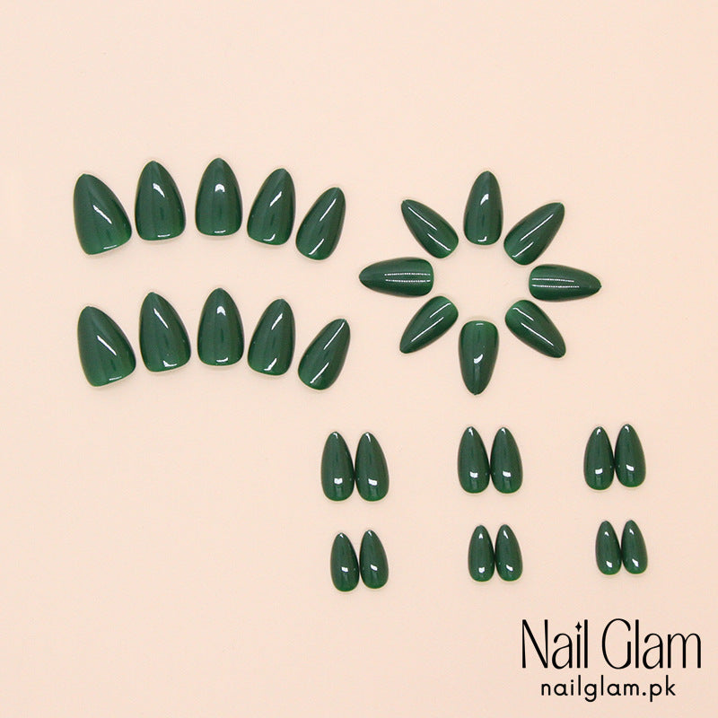 NailGlam648 - Dark Green Solid Color(30Pcs) -  Application Kit Included