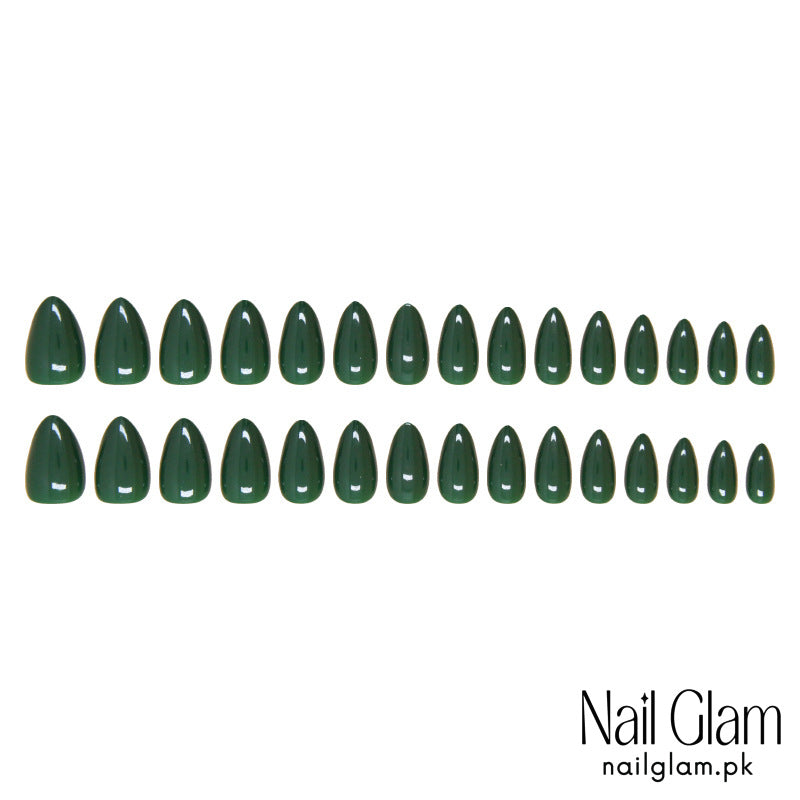 NailGlam648 - Dark Green Solid Color(30Pcs) -  Application Kit Included