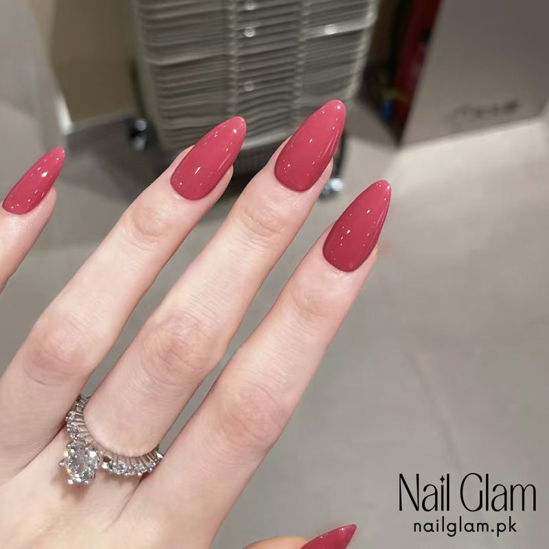 NailGlam653 - Elegant Red Press On Nails (24Pcs) - Application Kit Included