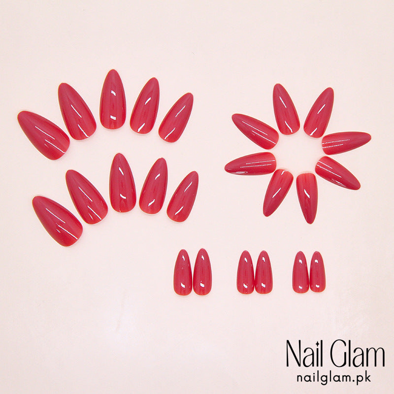 NailGlam653 - Elegant Red Press On Nails (24Pcs) - Application Kit Included