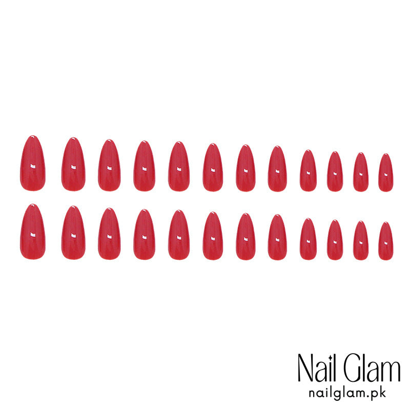 NailGlam653 - Elegant Red Press On Nails (24Pcs) - Application Kit Included