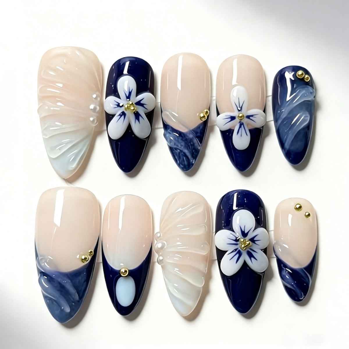 NG840 - Frozen Blue Lotus (30Pcs) - Free Nail Kit Included