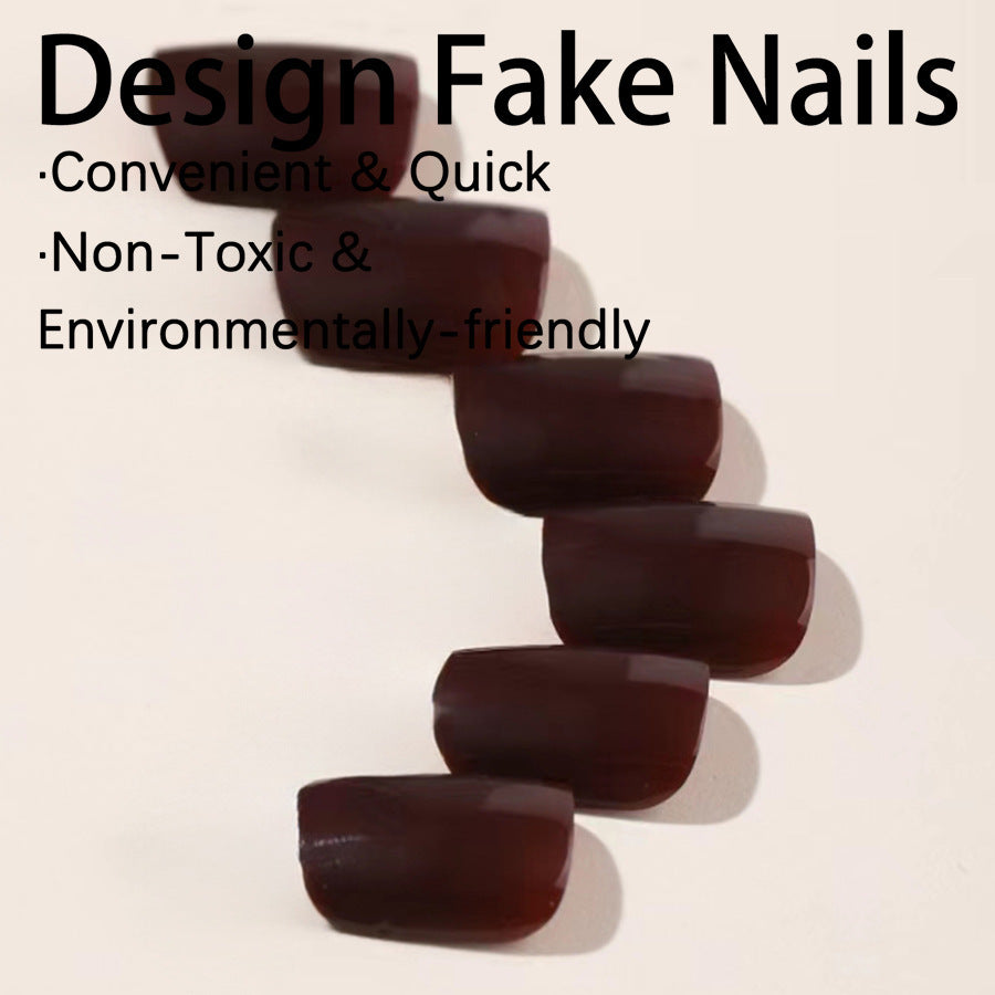 Nail Glam T24 - Rich Mahogany Red Press-On Toe Nails (24Pcs) - Application Nail Kit Included