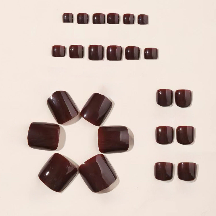 Nail Glam T24 - Rich Mahogany Red Press-On Toe Nails (24Pcs) - Application Nail Kit Included