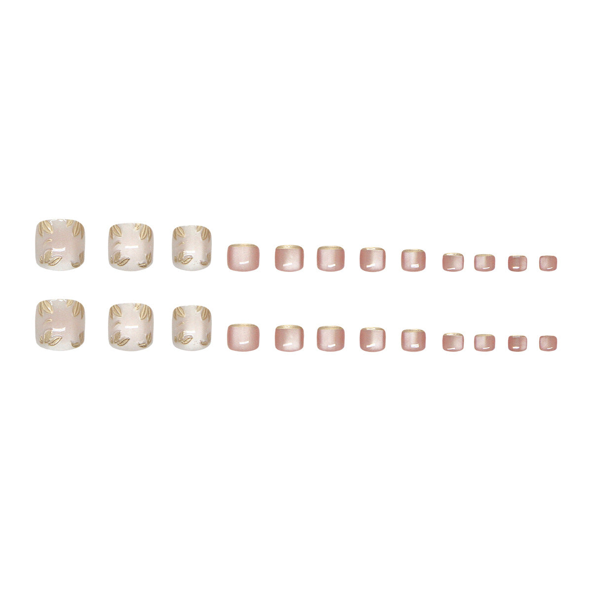 Nail Glam T29 - Glimmering Gold – Press-On Toe Nails (24Pcs) - Free Nail Kit Included