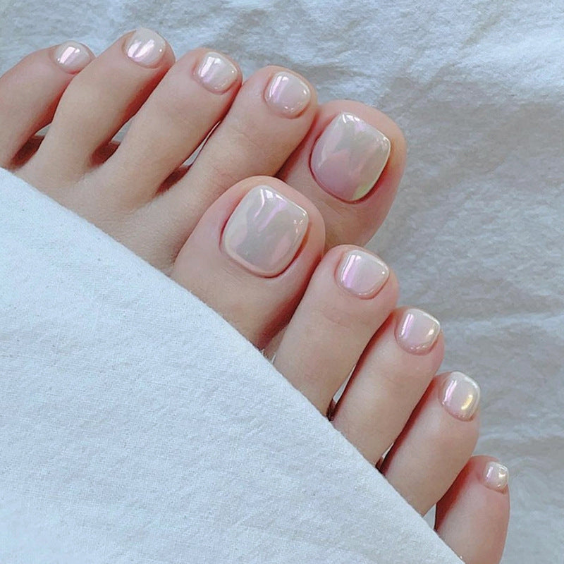 Nail Glam T30 - Pearl Essence Press-On Toe Nails (24 Pcs) - Application Kit Included