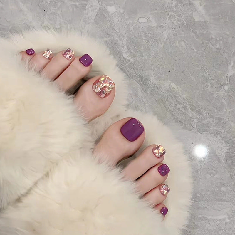 Nail Glam T32 - Royal Purple  Press-On Toe Nails (24Pcs) - Application Kit Included