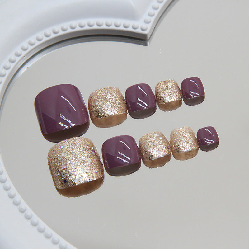 Nail Glam T32 - Royal Purple  Press-On Toe Nails (24Pcs) - Application Kit Included