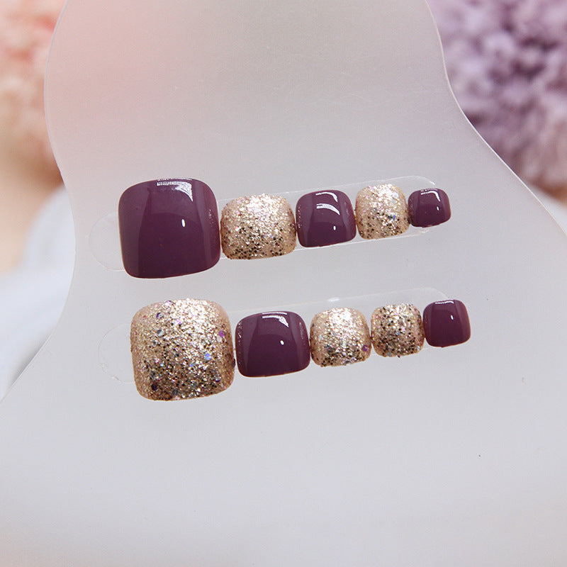 Nail Glam T32 - Royal Purple  Press-On Toe Nails (24Pcs) - Application Kit Included