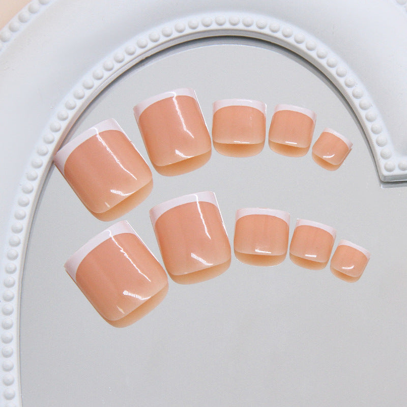 Nail Glam T35 - Gentle French Press-On Toe Nails (24Pcs) - Application Nail Kit Included