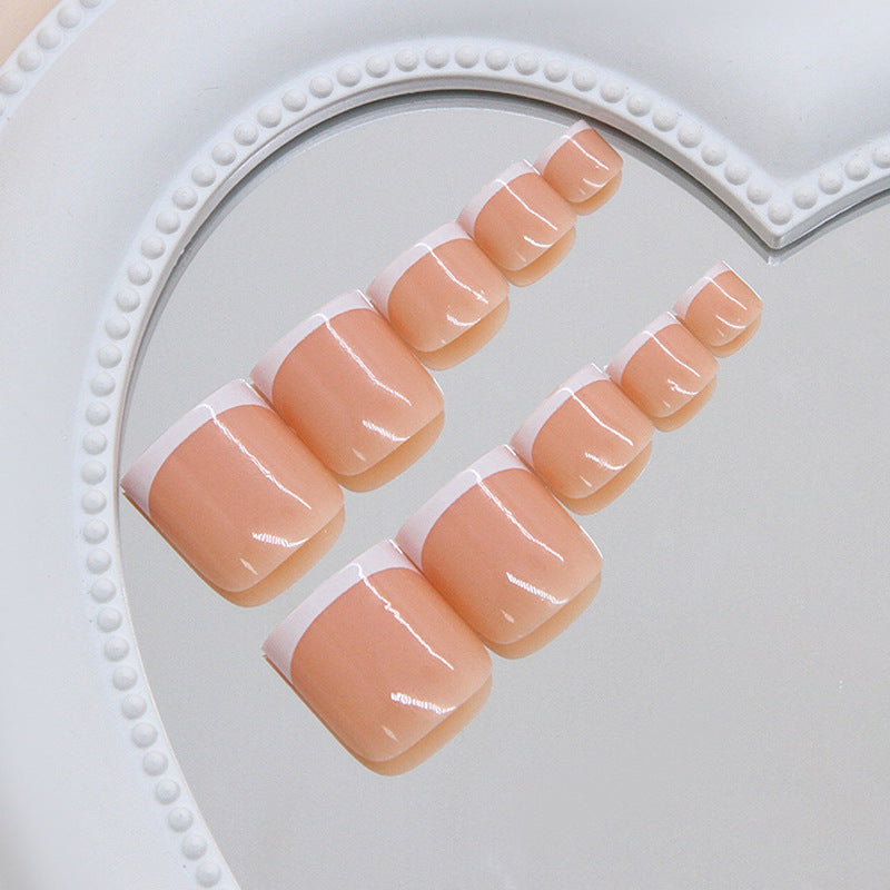 Nail Glam T35 - Gentle French Press-On Toe Nails (24Pcs) - Application Nail Kit Included