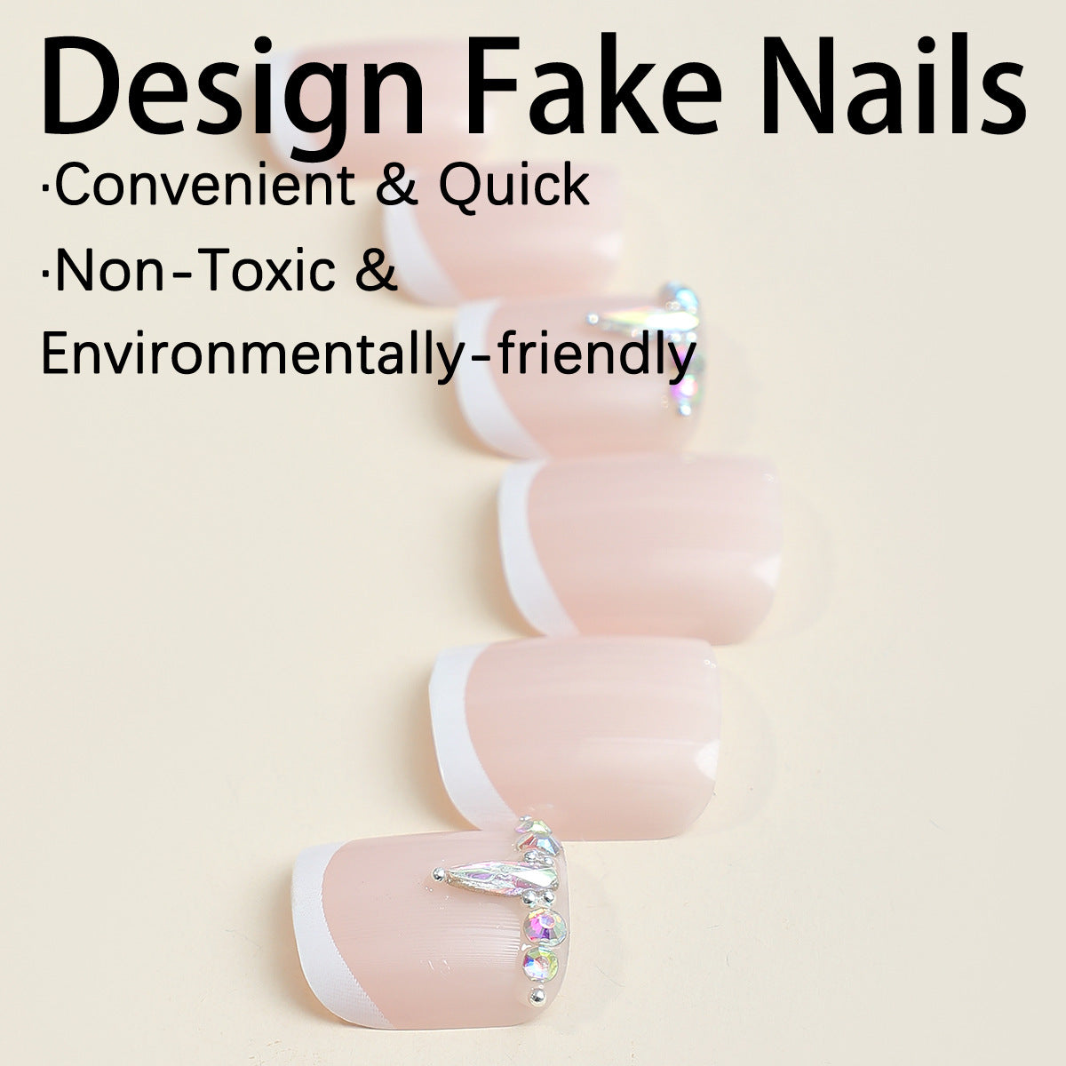 Nail Glam T36 - Rhinestone Toe Nails (24Pcs) - Application Nail Kit Included