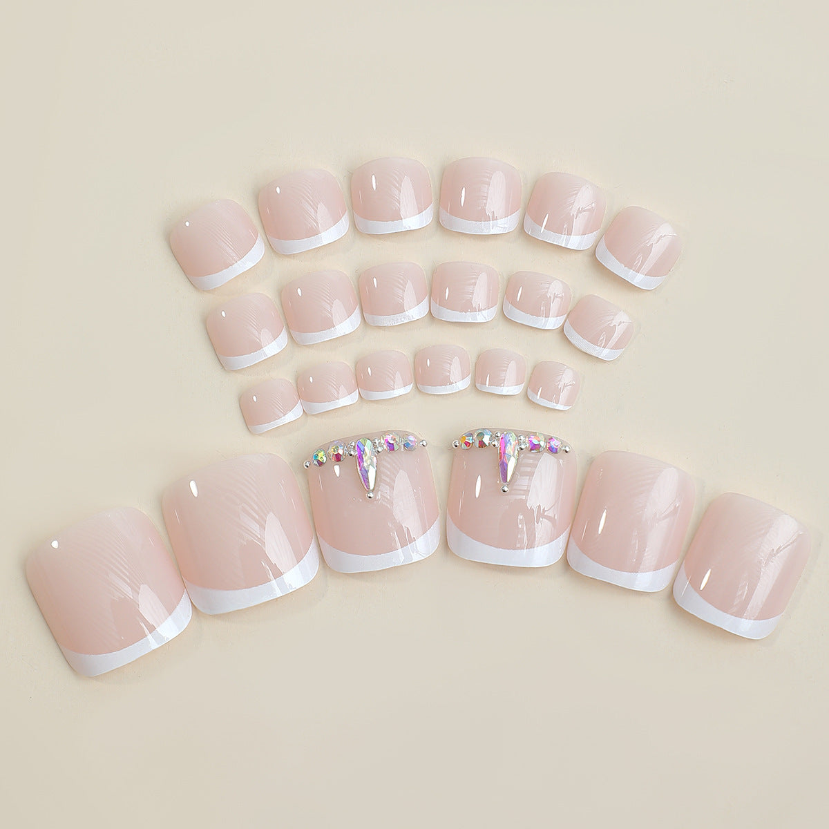 Nail Glam T36 - Rhinestone Toe Nails (24Pcs) - Application Nail Kit Included